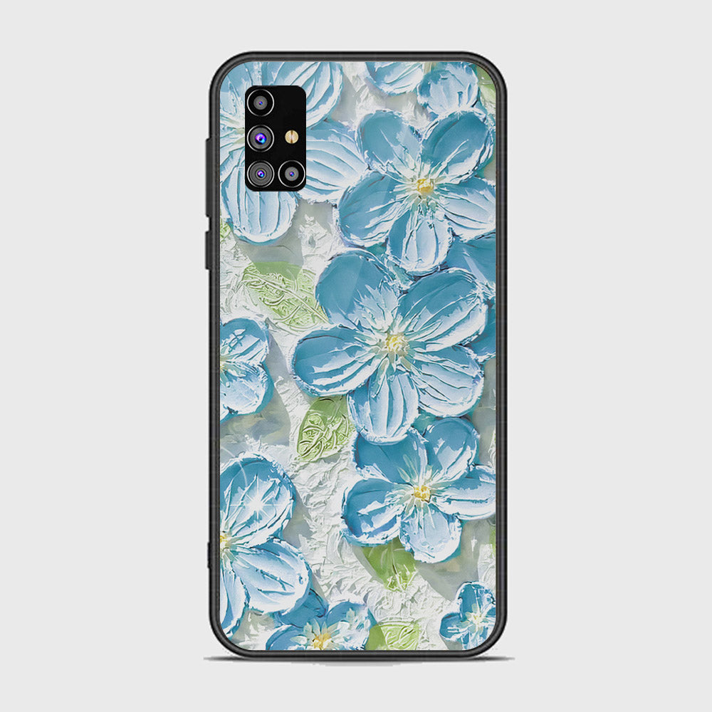 Samsung Galaxy M31s Cover - Floral Series - Design 12 - Grey & Green - HQ Ultra Shine Premium Infinity Glass Soft Silicon Borders Case