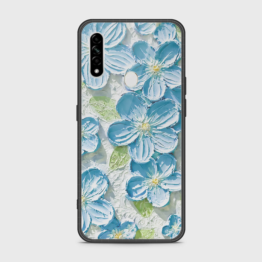 Oppo A8 Cover - Floral Series - Design 12 - Grey & Green - HQ Ultra Shine Premium Infinity Glass Soft Silicon Borders Case