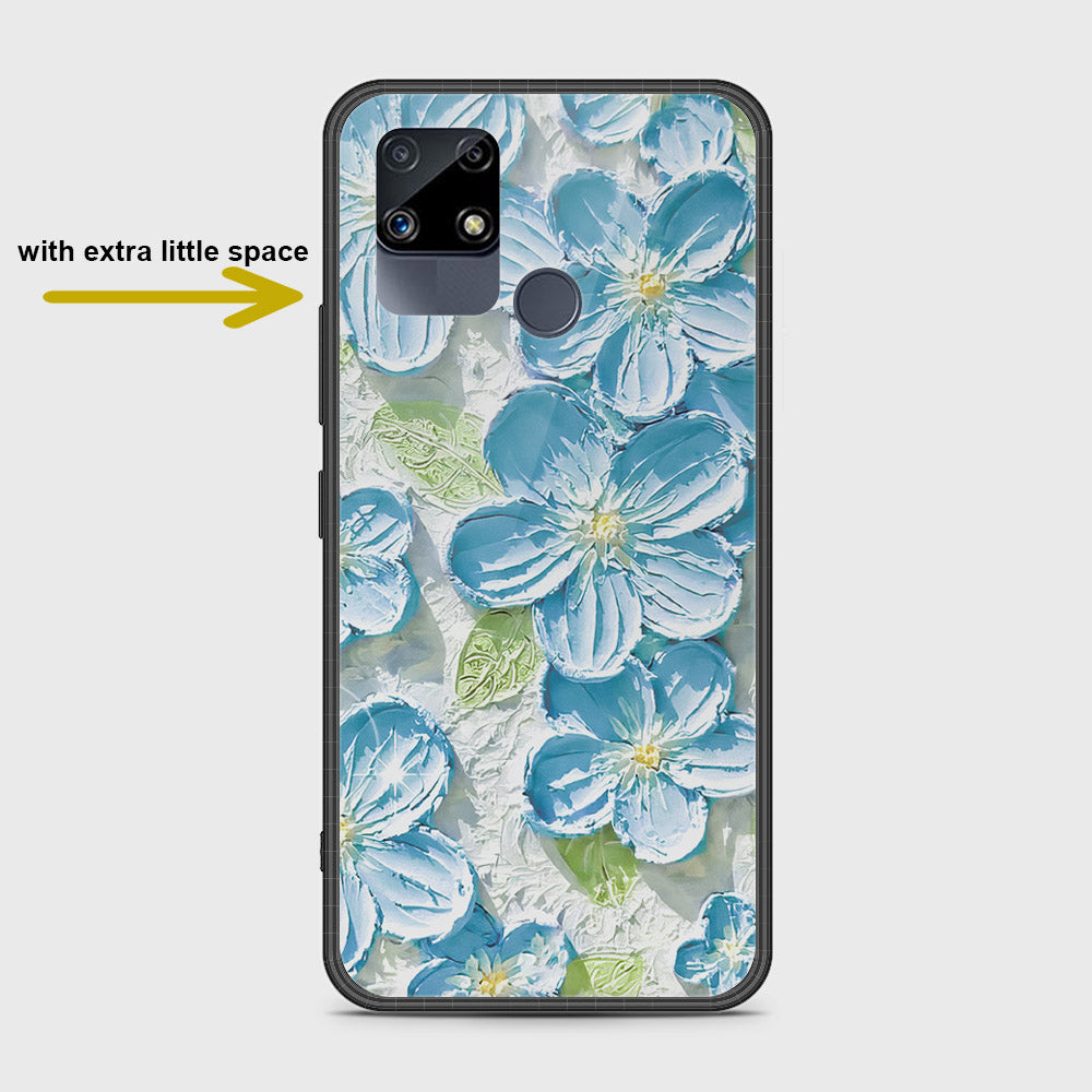 Realme Narzo 20 Cover - Floral Series - Design 12 - Grey & Green - HQ Ultra Shine Premium Infinity Glass Soft Silicon Borders Case