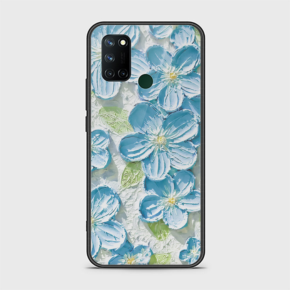 Realme C17 Cover - Floral Series - Design 12 - Grey & Green - HQ Ultra Shine Premium Infinity Glass Soft Silicon Borders Case