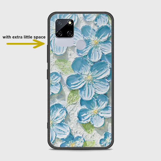 Realme C12 Cover - Floral Series - Design 12 - Grey & Green - HQ Ultra Shine Premium Infinity Glass Soft Silicon Borders Case