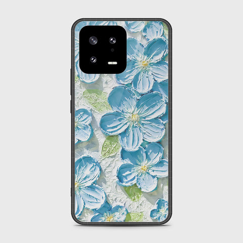 Xiaomi 13 Cover - Floral Series - Design 12 - Grey & Green - HQ Ultra Shine Premium Infinity Glass Soft Silicon Borders Case