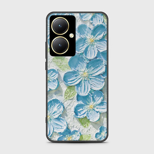 Vivo Y35 Plus Cover - Floral Series - Design 12 - Grey & Green - HQ Ultra Shine Premium Infinity Glass Soft Silicon Borders Case