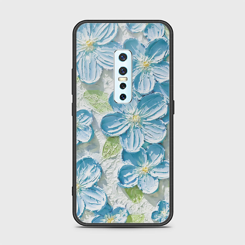 Vivo V17 Pro Cover - Floral Series - Design 12 - Grey & Green - HQ Ultra Shine Premium Infinity Glass Soft Silicon Borders Case