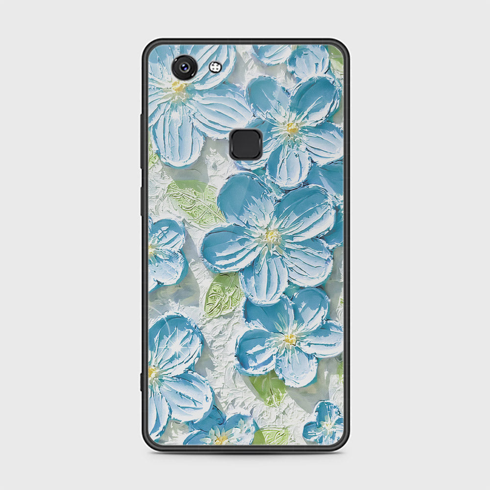 Vivo V7 Cover - Floral Series - Design 12 - Grey & Green - HQ Ultra Shine Premium Infinity Glass Soft Silicon Borders Case