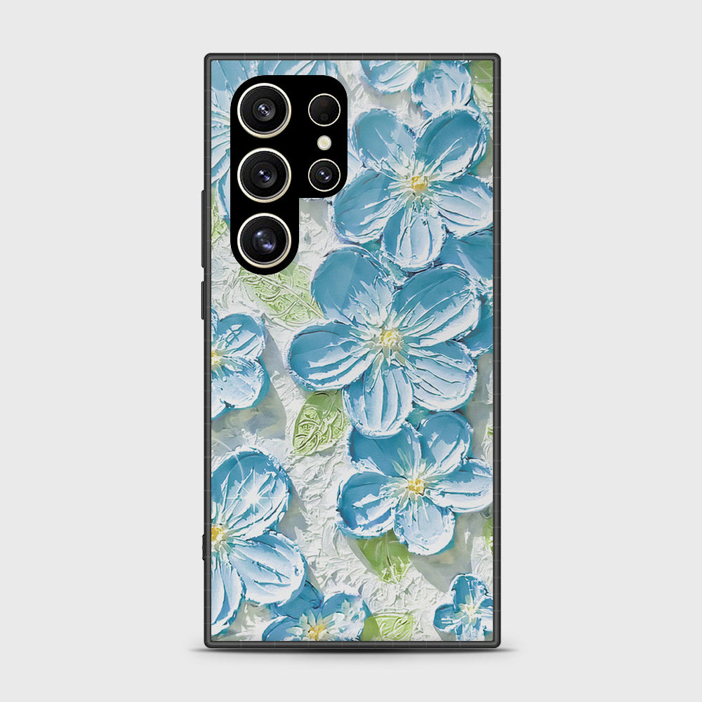 Samsung Galaxy S24 Ultra Cover - Floral Series - Design 12 - Grey & Green - HQ Ultra Shine Premium Infinity Glass Soft Silicon Borders Case