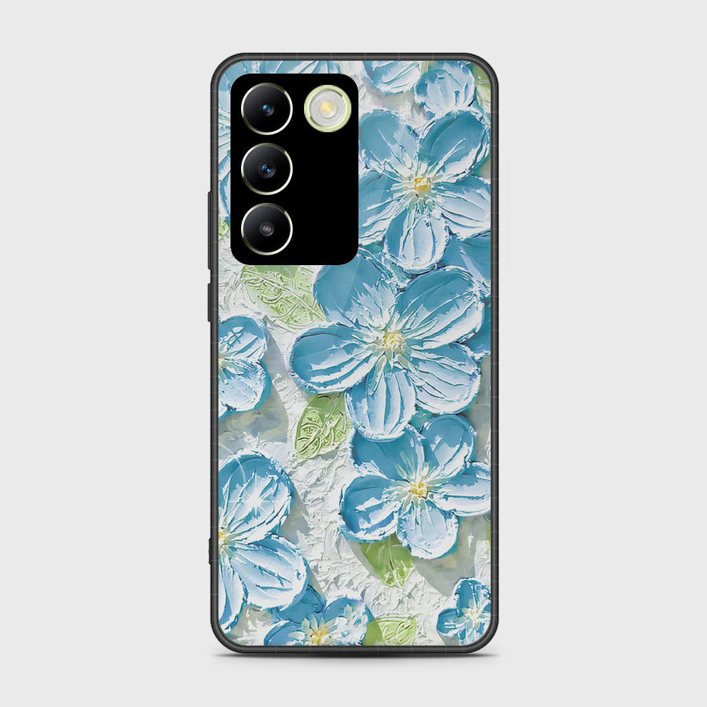 Vivo V30 Lite 4G Cover - Floral Series - Design 12 - Grey & Green - HQ Ultra Shine Premium Infinity Glass Soft Silicon Borders Case