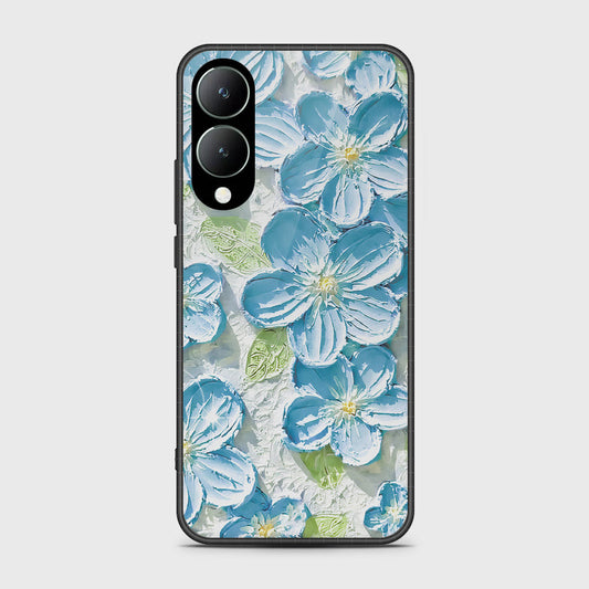 Vivo Y17s Cover - Floral Series - Design 12 - Grey & Green - HQ Ultra Shine Premium Infinity Glass Soft Silicon Borders Case