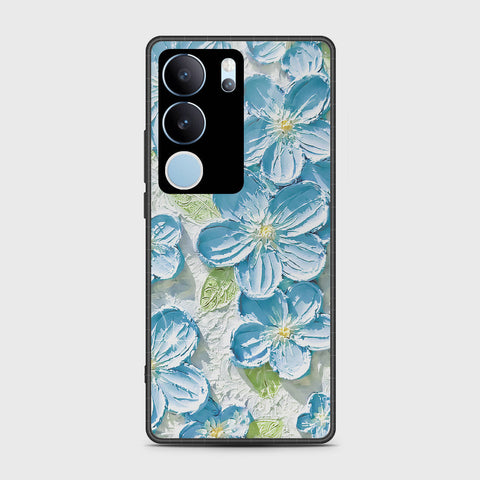 Vivo V29 Pro Cover - Floral Series - Design 12 - Grey & Green - HQ Ultra Shine Premium Infinity Glass Soft Silicon Borders Case