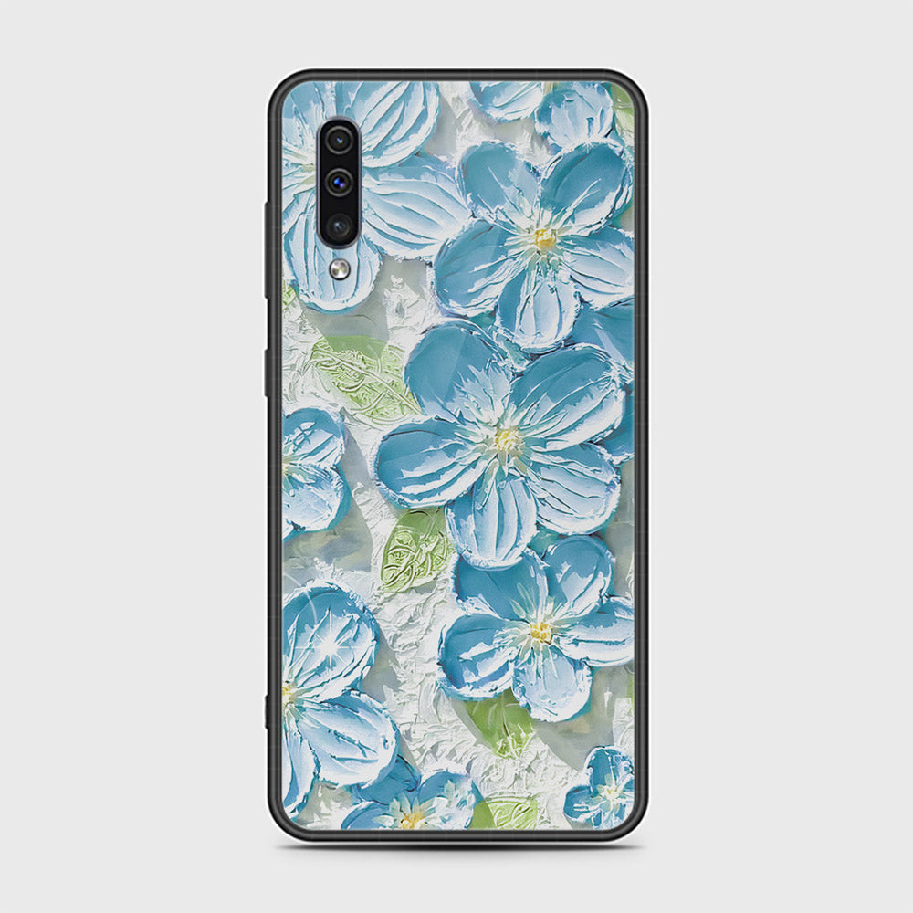 Samsung Galaxy A30s Cover - Floral Series - Design 12 - Grey & Green - HQ Ultra Shine Premium Infinity Glass Soft Silicon Borders Case