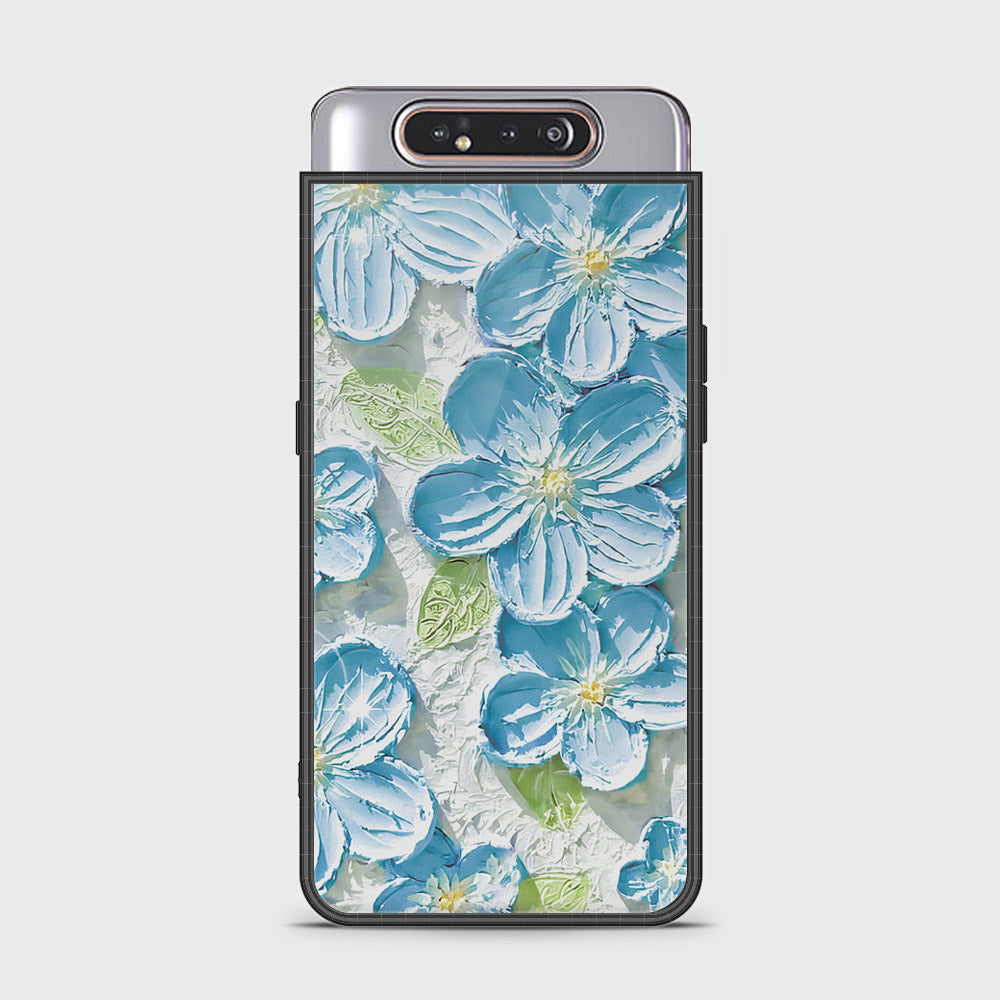 Samsung Galaxy A80 Cover - Floral Series - Design 12 - Grey & Green - HQ Ultra Shine Premium Infinity Glass Soft Silicon Borders Case