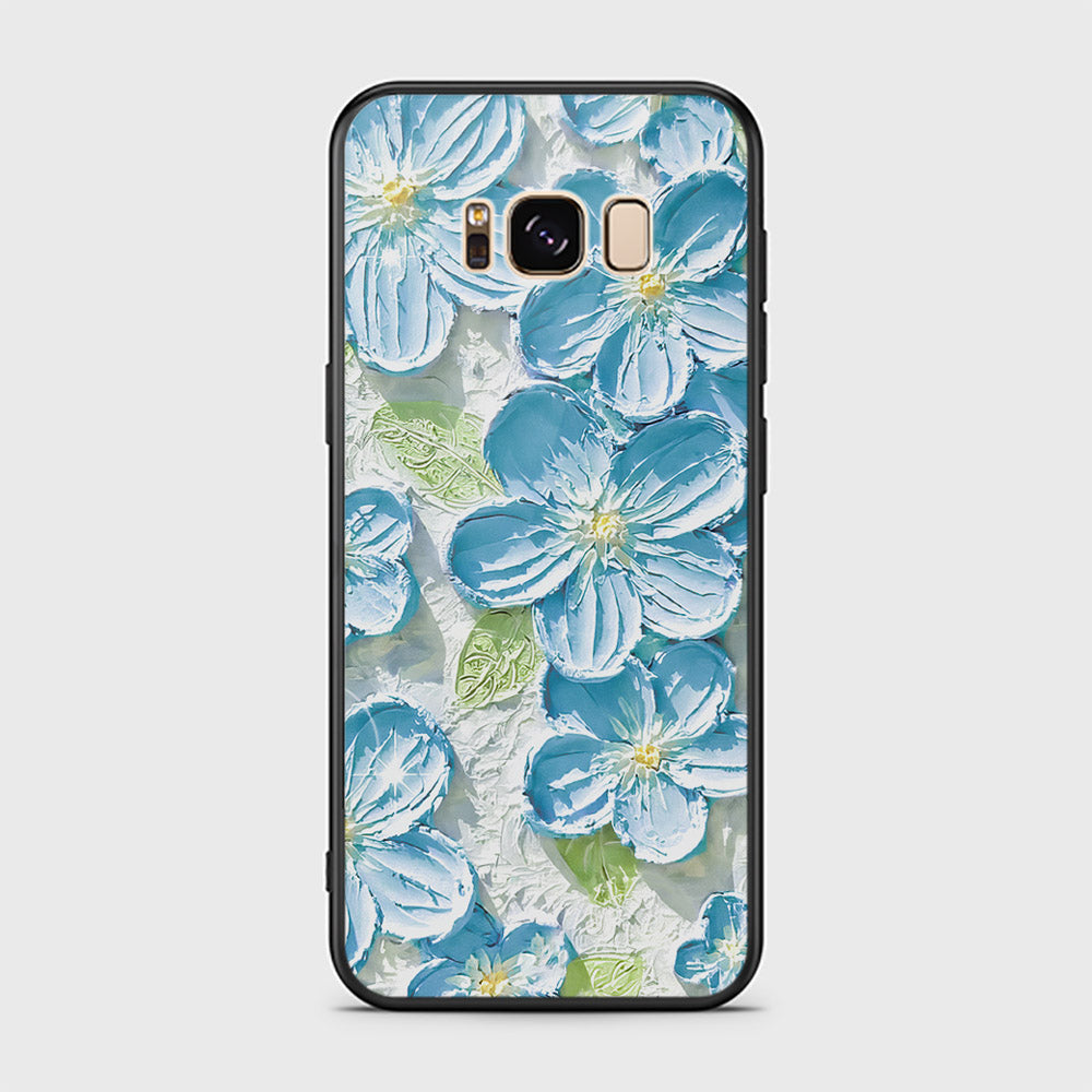 Samsung Galaxy S8 Cover - Floral Series - Design 12 - Grey & Green - HQ Ultra Shine Premium Infinity Glass Soft Silicon Borders Case