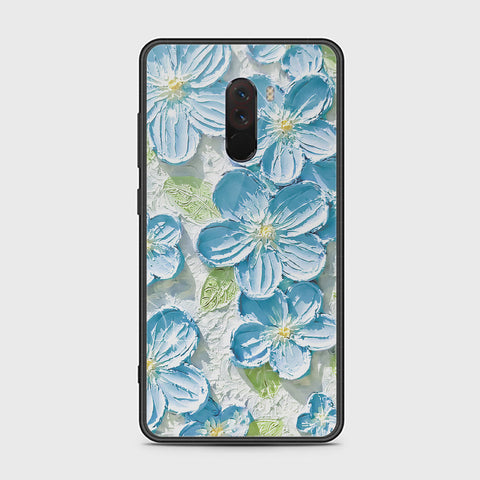 Xiaomi Pocophone F1 Cover - Floral Series - Design 12 - Grey & Green - HQ Ultra Shine Premium Infinity Glass Soft Silicon Borders Case