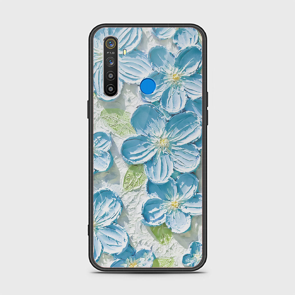 Realme 5 Cover - Floral Series - Design 12 - Grey & Green - HQ Ultra Shine Premium Infinity Glass Soft Silicon Borders Case