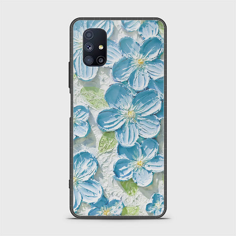 Samsung Galaxy M51 Cover - Floral Series - Design 12 - Grey & Green - HQ Ultra Shine Premium Infinity Glass Soft Silicon Borders Case