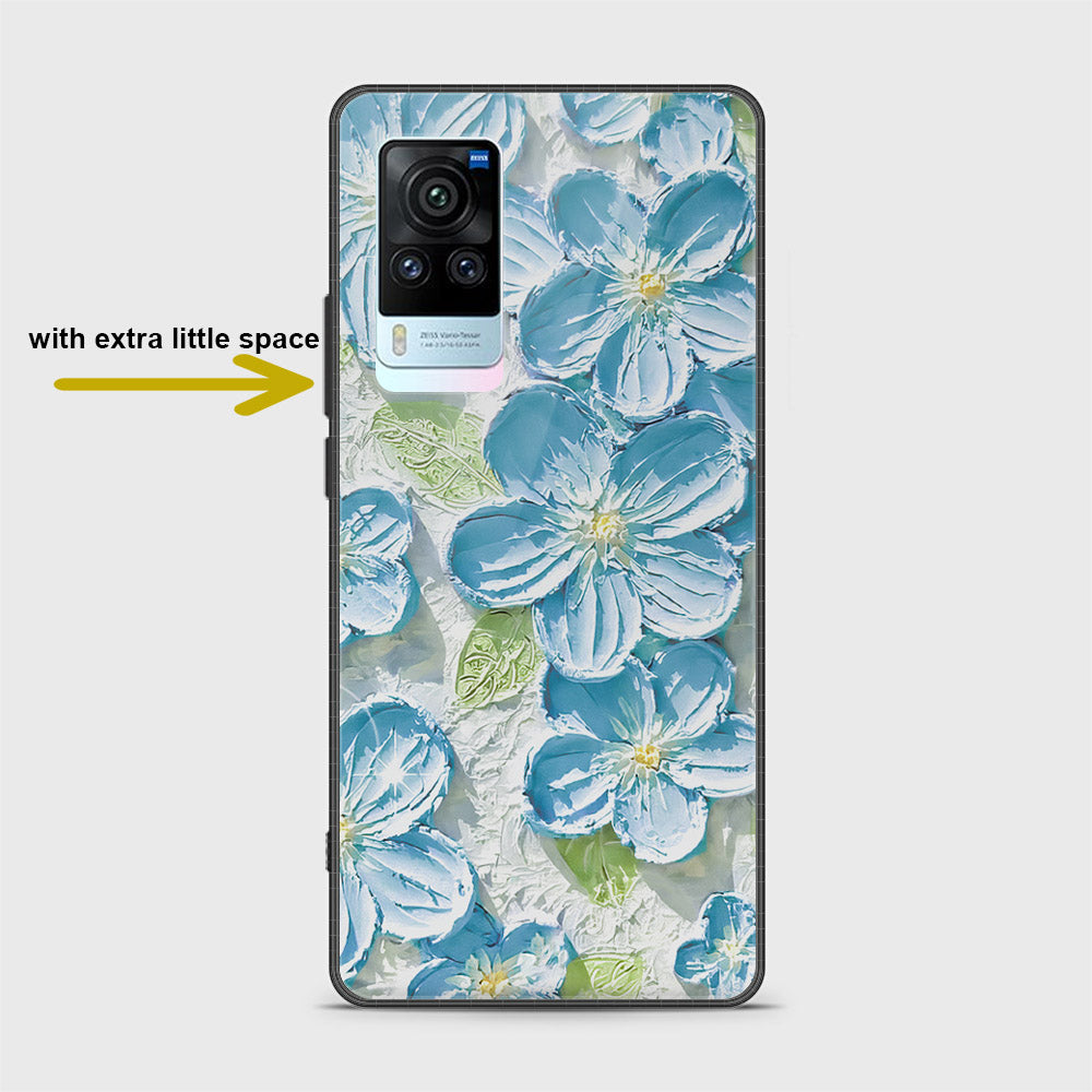 Vivo X60 Pro Cover - Floral Series - Design 12 - Grey & Green - HQ Ultra Shine Premium Infinity Glass Soft Silicon Borders Case