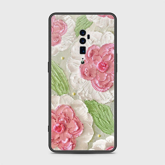 Oppo Reno 10x Zoom Cover - Floral Series - Design 13 - Offwhite & Green - HQ Ultra Shine Premium Infinity Glass Soft Silicon Borders Case