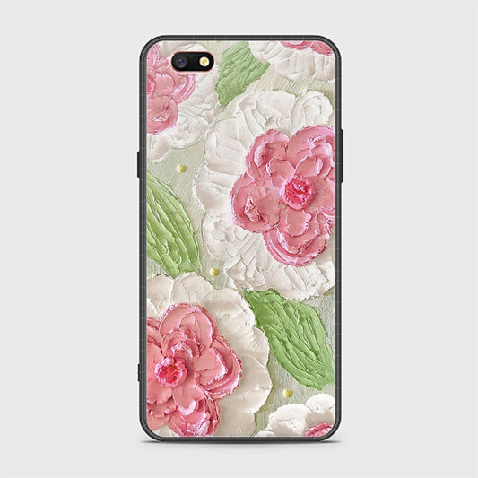 Oppo A77 Cover - Floral Series - Design 13 - Offwhite & Green - HQ Ultra Shine Premium Infinity Glass Soft Silicon Borders Case