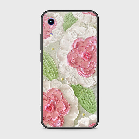 Huawei Honor 8A Cover - Floral Series - Design 13 - Offwhite & Green - HQ Ultra Shine Premium Infinity Glass Soft Silicon Borders Case