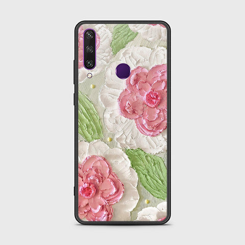 Huawei Y6p Cover - Floral Series - Design 13 - Offwhite & Green - HQ Ultra Shine Premium Infinity Glass Soft Silicon Borders Case