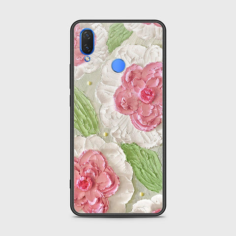 Huawei Y9 2019 Cover - Floral Series - Design 13 - Offwhite & Green - HQ Ultra Shine Premium Infinity Glass Soft Silicon Borders Case