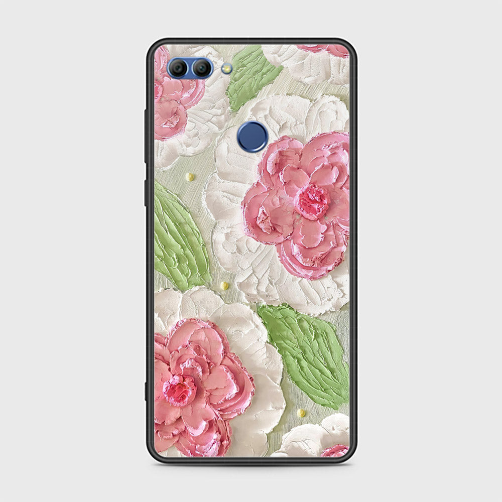 Huawei Y9 2018 Cover - Floral Series - Design 13 - Offwhite & Green - HQ Ultra Shine Premium Infinity Glass Soft Silicon Borders Case