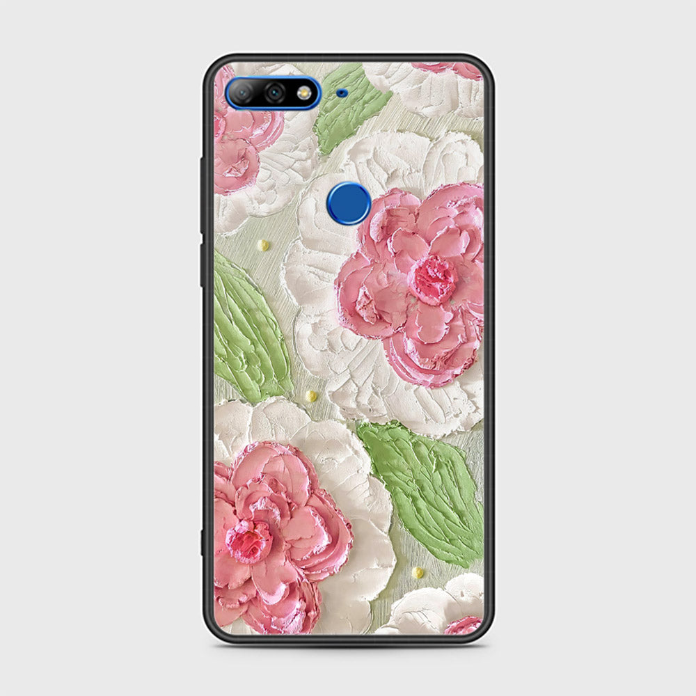 Y7 2018 Cover - Floral Series - Design 13 - Offwhite & Green - HQ Ultra Shine Premium Infinity Glass Soft Silicon Borders Case