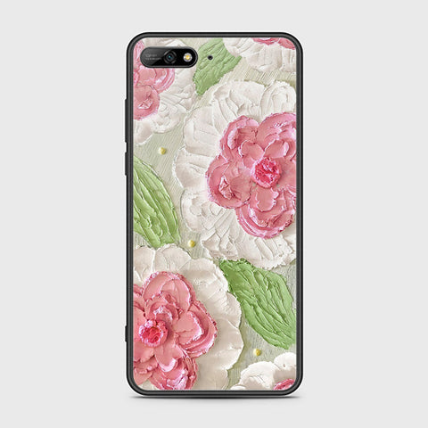 Honor 7A Cover - Floral Series - Design 13 - Offwhite & Green - HQ Ultra Shine Premium Infinity Glass Soft Silicon Borders Case