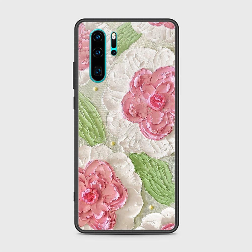 Huawei P30 Pro Cover - Floral Series - Design 13 - Offwhite & Green - HQ Ultra Shine Premium Infinity Glass Soft Silicon Borders Case