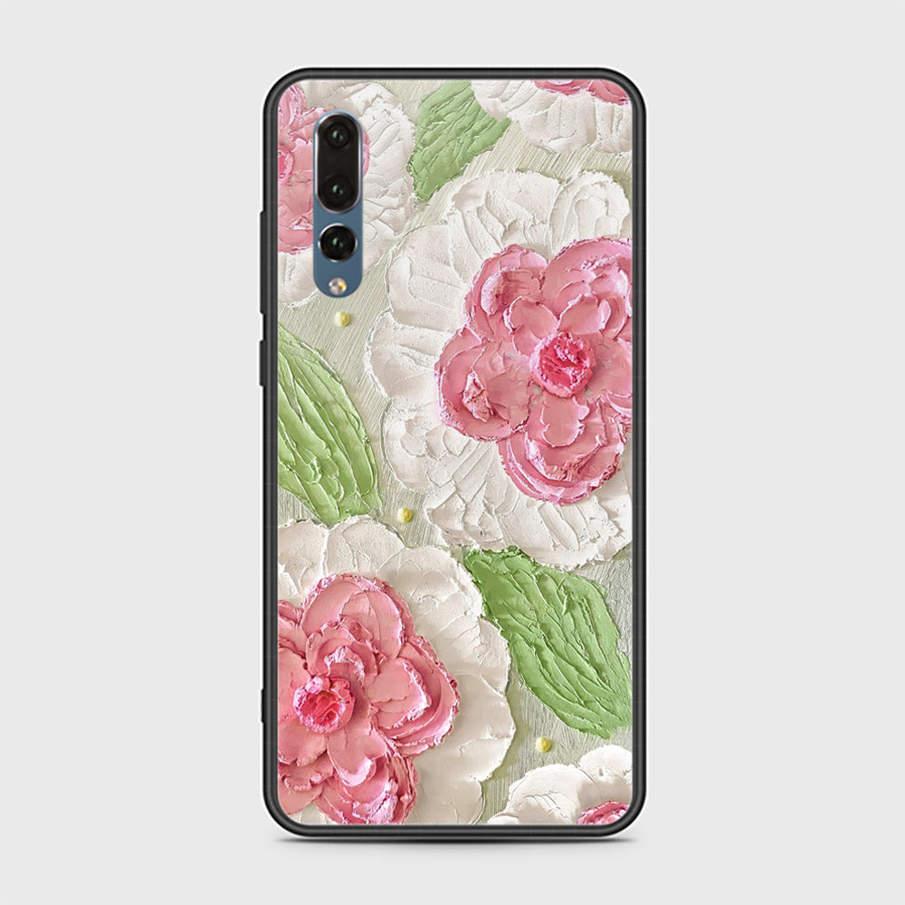 Huawei P20 Pro Cover - Floral Series - Design 13 - Offwhite & Green - HQ Ultra Shine Premium Infinity Glass Soft Silicon Borders Case