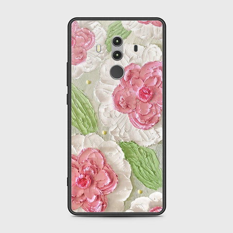 Huawei Mate 10 Pro Cover - Floral Series - Design 13 - Offwhite & Green - HQ Ultra Shine Premium Infinity Glass Soft Silicon Borders Case