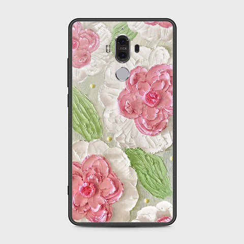 Huawei Mate 9 Cover - Floral Series - Design 13 - Offwhite & Green - HQ Ultra Shine Premium Infinity Glass Soft Silicon Borders Case