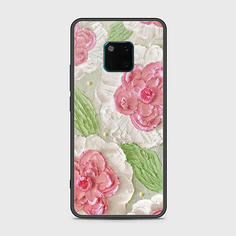 Huawei Mate 20 Pro Cover - Floral Series - Design 13 - Offwhite & Green - HQ Ultra Shine Premium Infinity Glass Soft Silicon Borders Case