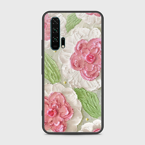 Honor 20 Pro Cover - Floral Series - Design 13 - Offwhite & Green - HQ Ultra Shine Premium Infinity Glass Soft Silicon Borders Case