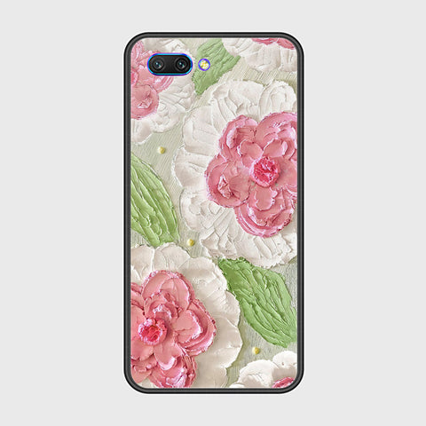 Huawei Honor 10 Cover - Floral Series - Design 13 - Offwhite & Green - HQ Ultra Shine Premium Infinity Glass Soft Silicon Borders Case