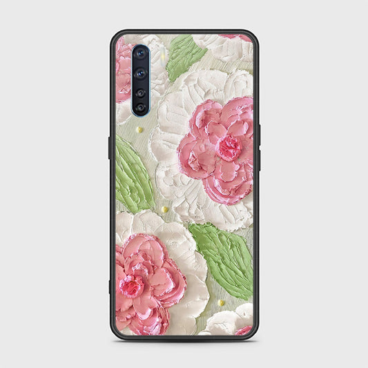 Oppo Reno 3 Cover - Floral Series - Design 13 - Offwhite & Green - HQ Ultra Shine Premium Infinity Glass Soft Silicon Borders Case