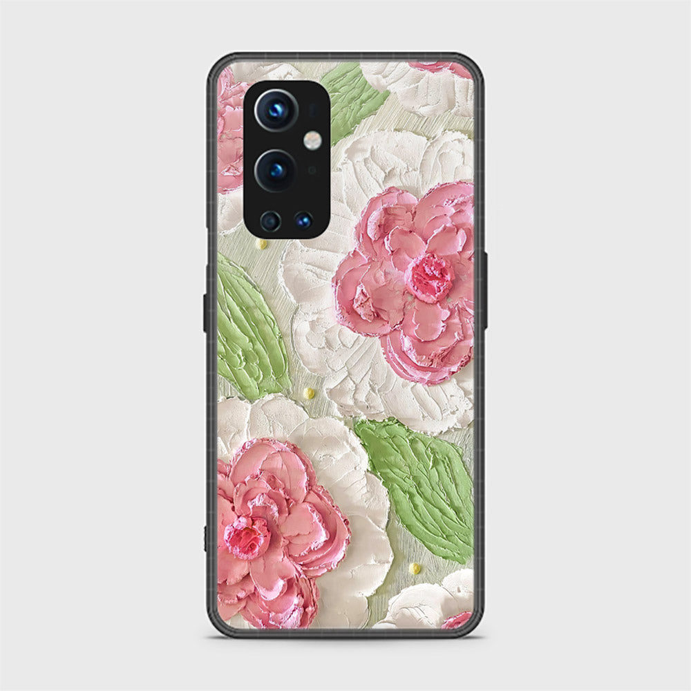 OnePlus 9 Pro Cover - Floral Series - Design 13 - Offwhite & Green - HQ Ultra Shine Premium Infinity Glass Soft Silicon Borders Case