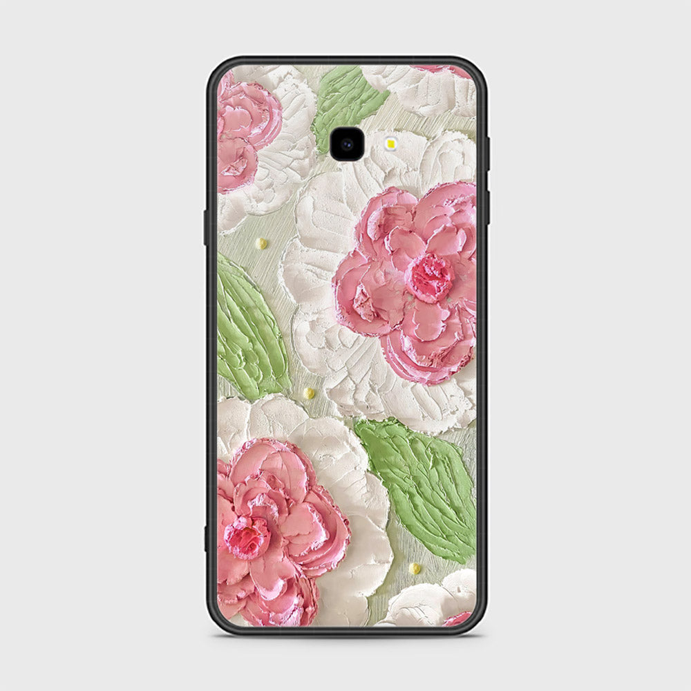 Samsung Galaxy J4 Plus Cover - Floral Series - Design 13 - Offwhite & Green - HQ Ultra Shine Premium Infinity Glass Soft Silicon Borders Case