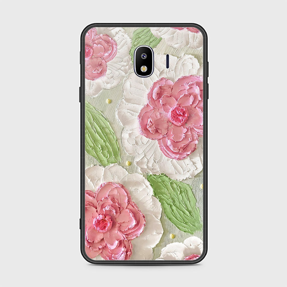 Samsung Galaxy J4 Cover - Floral Series - Design 13 - Offwhite & Green - HQ Ultra Shine Premium Infinity Glass Soft Silicon Borders Case