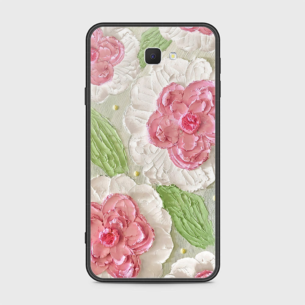 Samsung Galaxy J7 Prime Cover - Floral Series - Design 13 - Offwhite & Green - HQ Ultra Shine Premium Infinity Glass Soft Silicon Borders Case