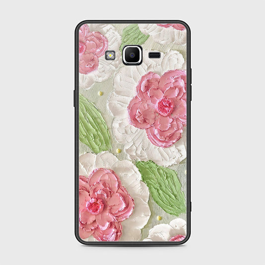 Samsung Galaxy J2 Prime Cover - Floral Series - Design 13 - Offwhite & Green - HQ Ultra Shine Premium Infinity Glass Soft Silicon Borders Case