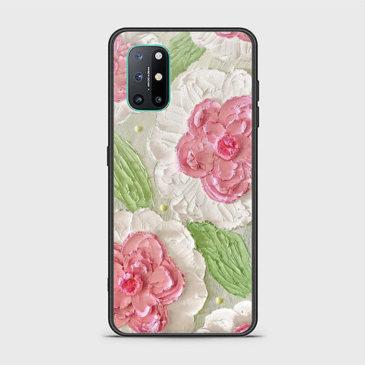 OnePlus 8T Cover - Floral Series - Design 13 - Offwhite & Green - HQ Ultra Shine Premium Infinity Glass Soft Silicon Borders Case