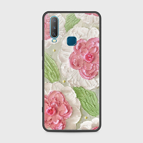 Vivo Y12 Cover - Floral Series - Design 13 - Offwhite & Green - HQ Ultra Shine Premium Infinity Glass Soft Silicon Borders Case