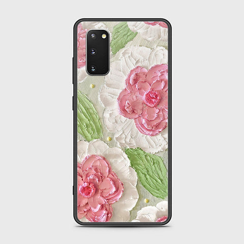 Samsung Galaxy S20 Plus Cover - Floral Series - Design 13 - Offwhite & Green - HQ Ultra Shine Premium Infinity Glass Soft Silicon Borders Case