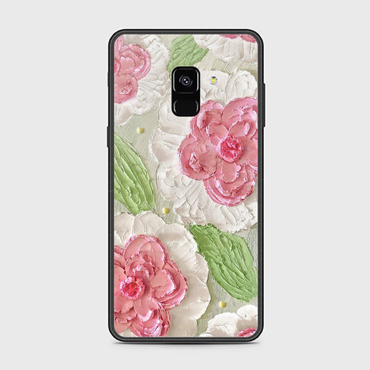 Samsung Galaxy A8 2018 Cover - Floral Series - Design 13 - Offwhite & Green - HQ Ultra Shine Premium Infinity Glass Soft Silicon Borders Case