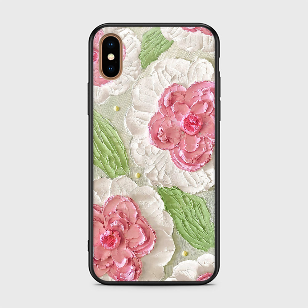 iPhone XS Max Cover - Floral Series - Design 13 - Offwhite & Green - HQ Ultra Shine Premium Infinity Glass Soft Silicon Borders Case