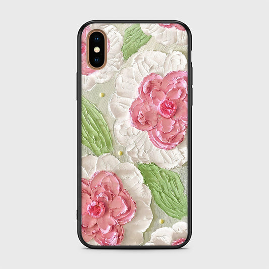 iPhone XS Max Cover - Floral Series - Design 13 - Offwhite & Green - HQ Ultra Shine Premium Infinity Glass Soft Silicon Borders Case