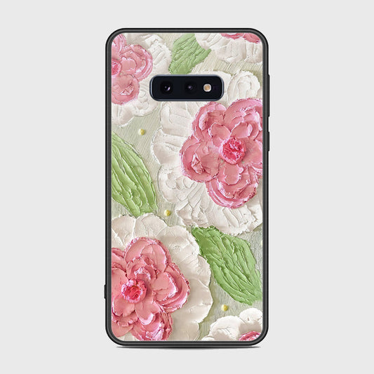 Samsung Galaxy S10e Cover - Floral Series - Design 13 - Offwhite & Green - HQ Ultra Shine Premium Infinity Glass Soft Silicon Borders Case