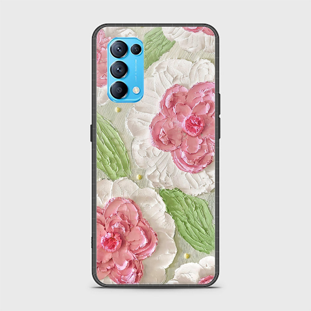 Oppo Find X3 Lite Cover - Floral Series - Design 13 - Offwhite & Green - HQ Ultra Shine Premium Infinity Glass Soft Silicon Borders Case