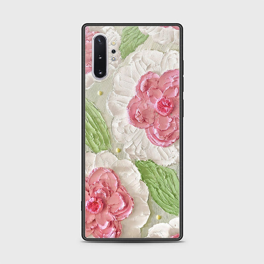 Samsung Galaxy Note 10 Plus Cover - Floral Series - Design 13 - Offwhite & Green - HQ Ultra Shine Premium Infinity Glass Soft Silicon Borders Case